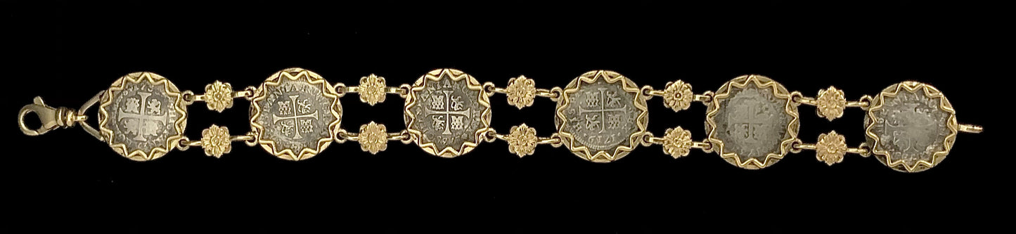 Screw-Press Coin Bracelet with Flowers