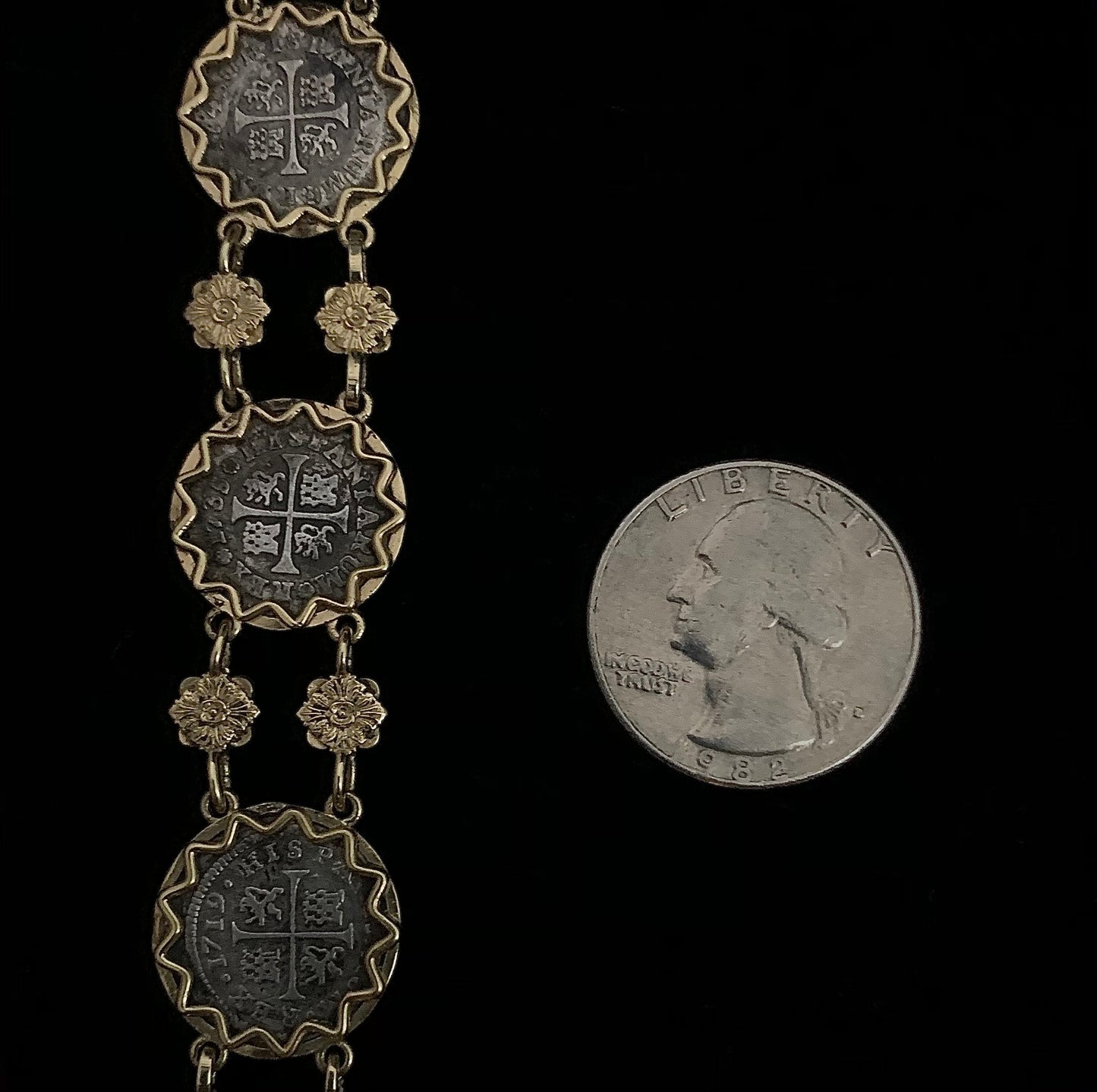 Screw-Press Coin Bracelet with Flowers