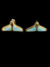 Load image into Gallery viewer, Larimar and Gold Whale Tale Stud Earrings
